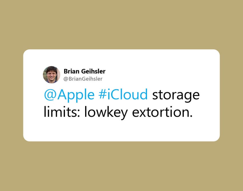A cloud storage review about iCloud that says iCloud storage limits: lowkey extortion