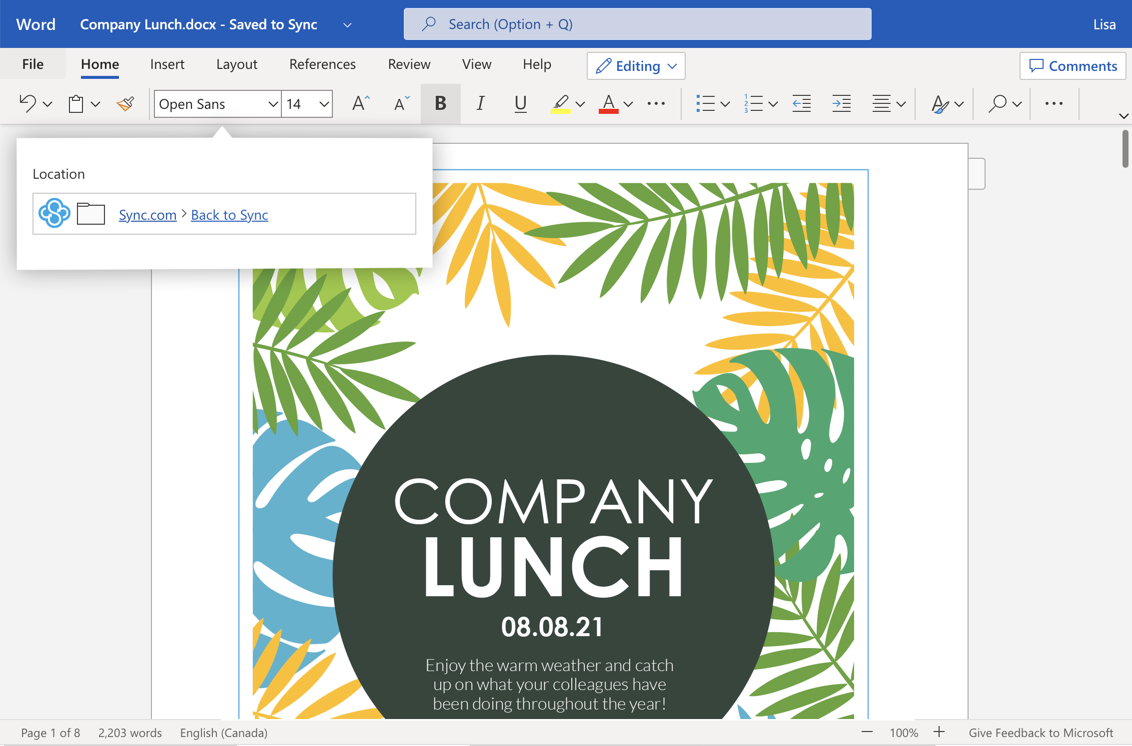 a screenshot of word for the web.